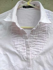 Women's Pink Pleated Collared Shirt