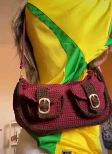 Chic Crocheted Burgundy Shoulder Bag