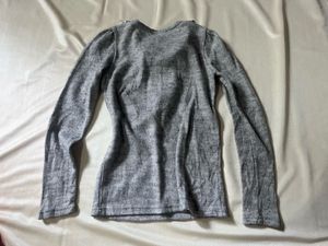 Gray Knit Sweater with Ruffle Collar