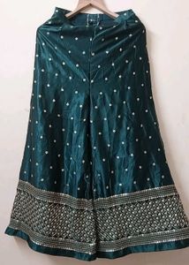 Embroidered Teal Green Palazzo Pants
