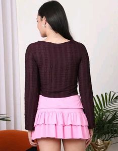 Shein Burgundy Tie-Front Knit Top