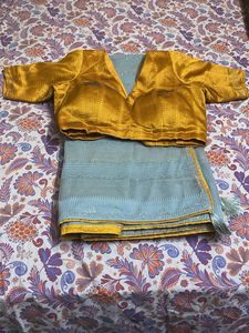 Elegant grye Saree with Mustard Blouse