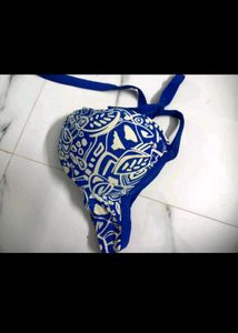 Blue &amp; White Patterned Halter Bikini Top