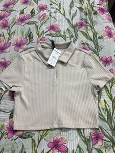 Ribbed Cropped Polo Shirt