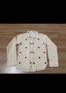 Cream Heart Print Pure Linen Shirt