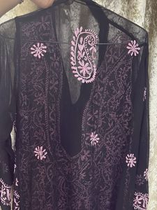 Black Net Chikankari Kurta