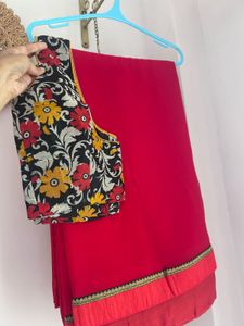 PURE GEORGETTE RED SAREE with blouse