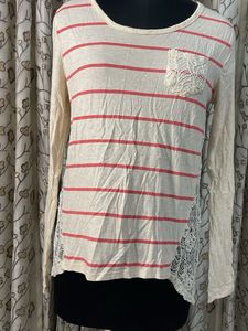 Striped Lace Detail Top