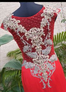 Elegant Red Embroidered Gown