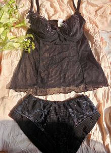 Elegant Black Lace Camisole &amp; Panty Set
