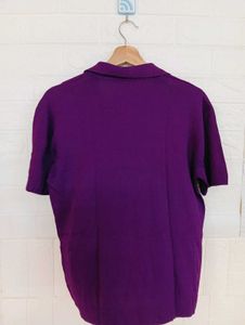 Elegant Purple Collared Short Sleeve Knit Top