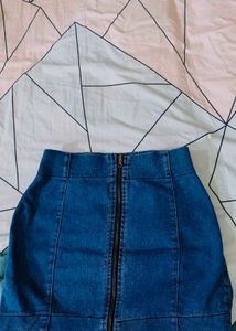 Blue Denim Mini Skirt with Zipper