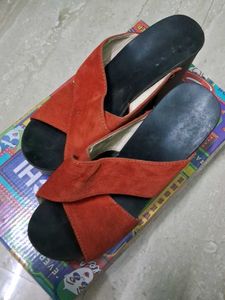 Stylish Red Suede Wedge Sandals