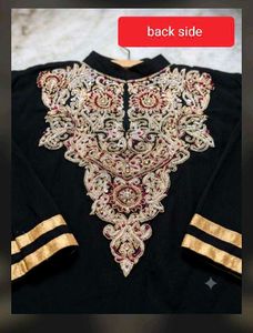 golden and red embroidery black kurti