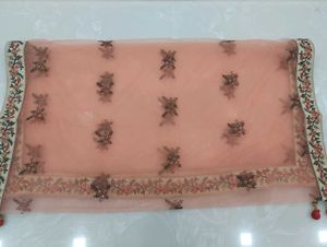Designer Bridal Peach Embroidered Dupatta of