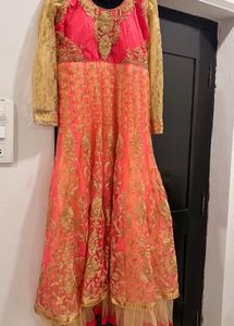 Royal Pink &amp; Gold Anarkali Gown with Dupat