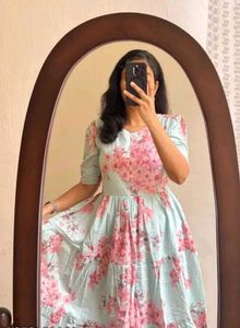 Blue Floral Tiered Midi Dress_All size available