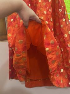 Vibrant Orange &amp; Gold Polka Dot Skirt