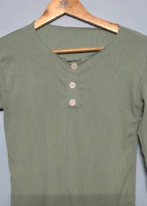 Sage Green Ribbed Button Top