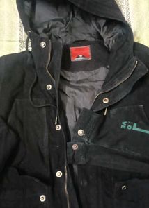 Black Suede Hooded Jacket