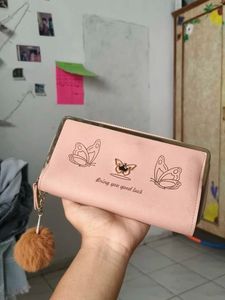 Cute Pink Butterfly Wallet with Pom Po