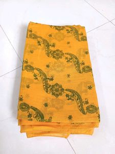 Yellow Organza Printed Saree