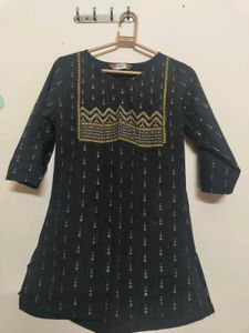 CLEARANCE Black Embroidered Short Kurta