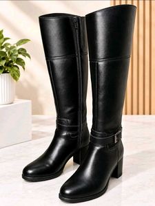 Classic Black Leather Knee-High Boots