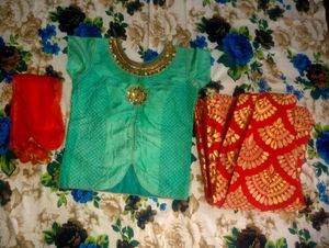 Beautiful Red &amp; Teal Lehenga Choli Set