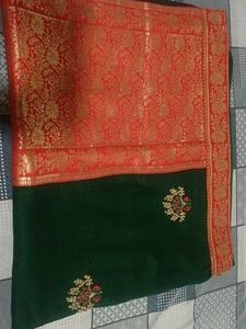 Elegant Green Embroidered Saree