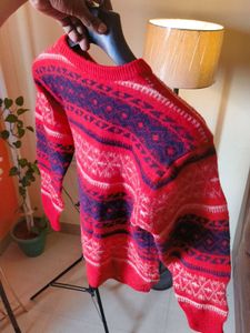 Brand New Korean Stylish Red Patterned Sweater