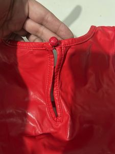 original shein Red Faux Leather Cut-Out Crop Top
