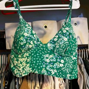 Green Floral Crop Top