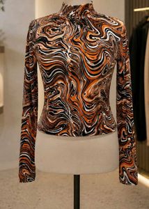 Marble Print mock neck top
