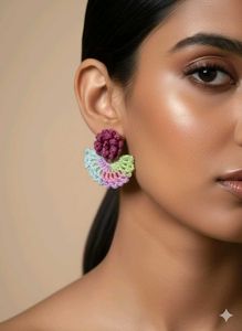 Crochet Flower handmade Earrings(pink+ multicolour