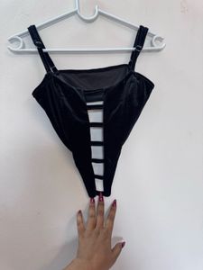 Black Velvet Cut-out Bodysuit