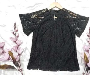 Black Lace Floral Blouse