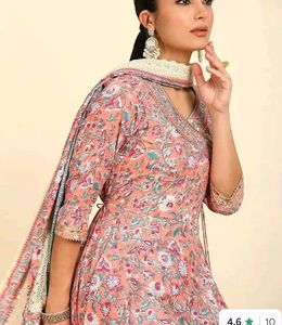 Floral Angrakha Cotton Kurta Set