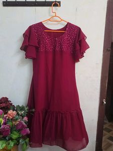 Elegant Red Ruffle Sleeve Dress