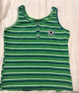 Green Striped Tank Top with Butterfly