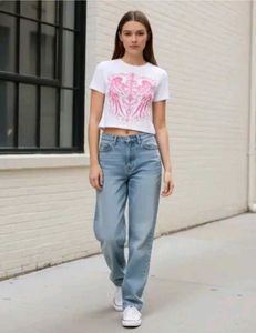 Shein Short Sleeves Graphic Front Print Crew Tshir