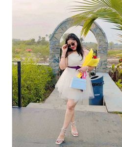Elegant White Tulle Dress with Bow Sash