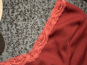Burgundy Lace Trim Square Neck Top