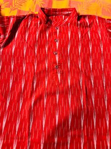 red Ikat Print Tradional Kurta