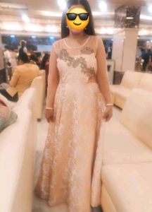 Elegant Peach Gown with Floral Embroidery