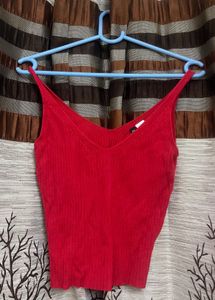H&amp;M Red V-Neck Ribbed Tank Top