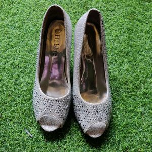 Silver Glittery Shoes Party Wear