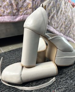 Korean Platform White Heels