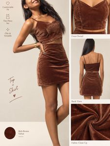 Velvet Crop Top and Skirt Set
