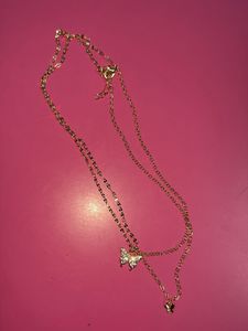 Gold Tone Butterfly Layered Necklace